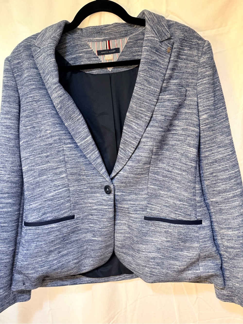 Tommy Hilfiger Blue Heathered Knit Blazer jacket plus size office casual preppy